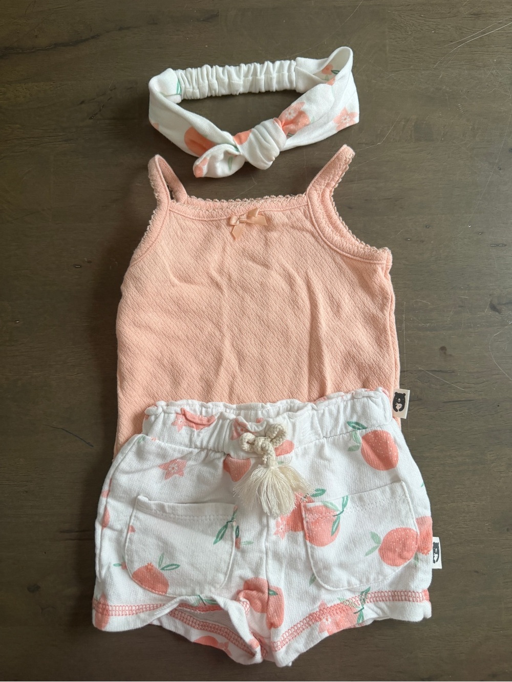 Rabbit + Bear by Emily and Oliver Girls 0-3M 3pc Peach Knit Fruit Shorts Set